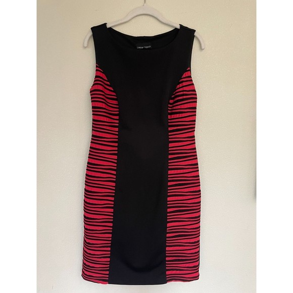 Cynthia Rowley Dresses & Skirts - Cynthia Rowley Sz 8 Striped Bodycon Dress Black Red Colorblock Sheath Sleeveless